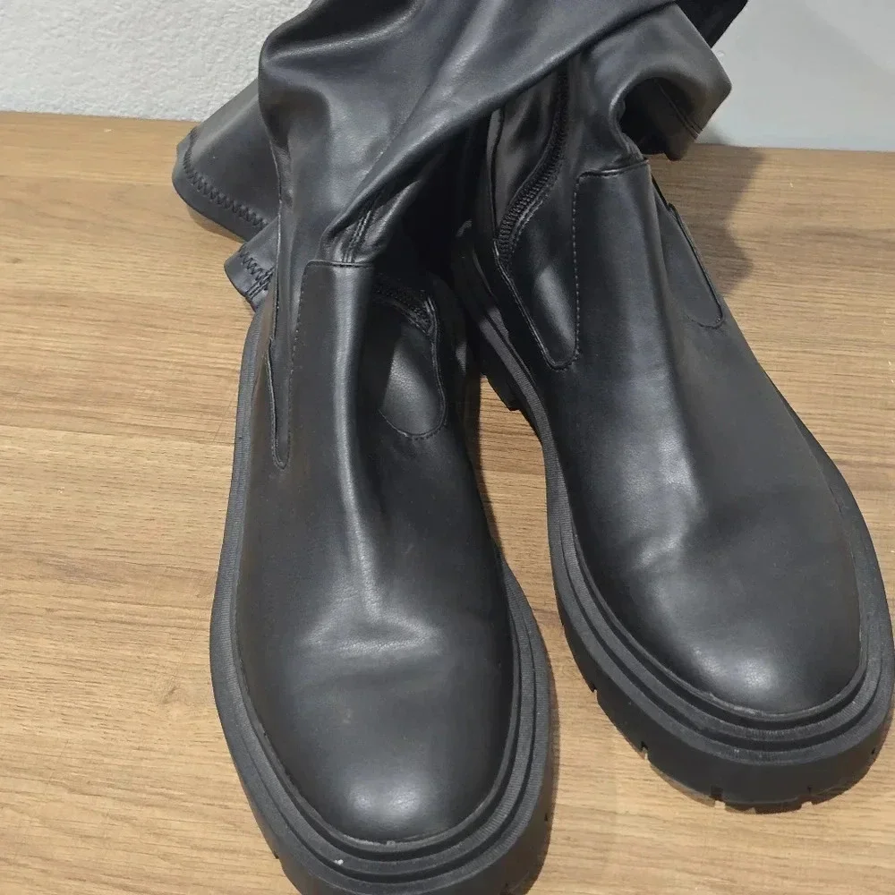 Zara Over The knee 3008/611 Lug Sole Boots Size‎ 40 US 9 Black